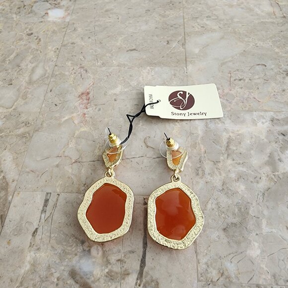 Stony Peach and Orange Drop Earrings - Picture 2 of 6